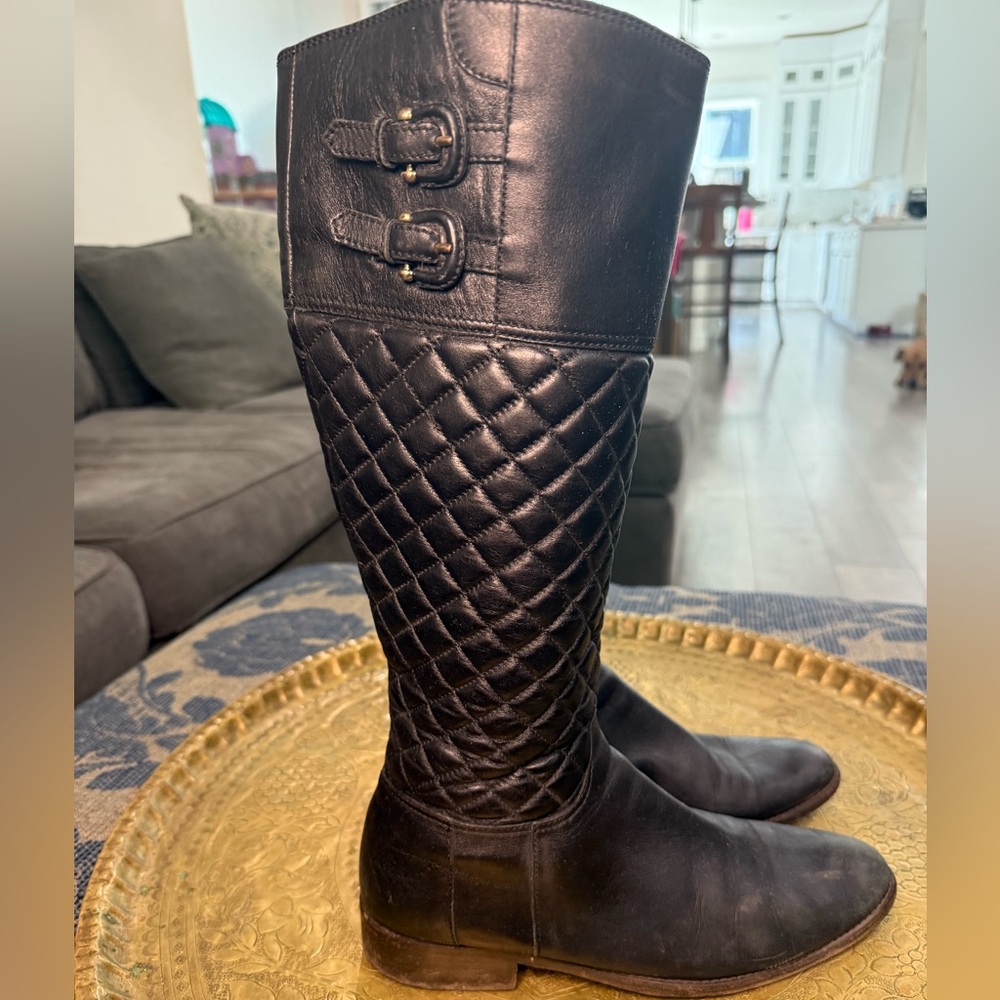 Black Quilted Knee-High Boots